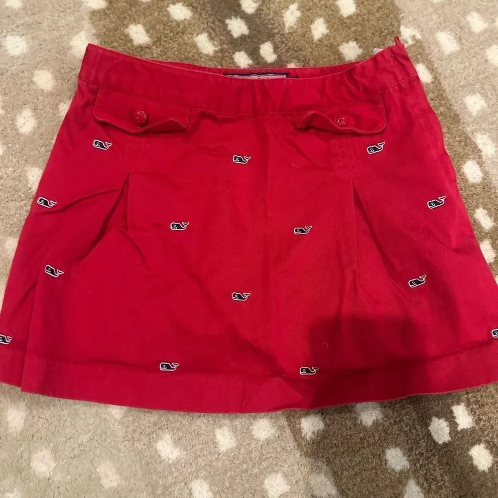 Vineyard Vines girls red embroidered whales pleated skirt